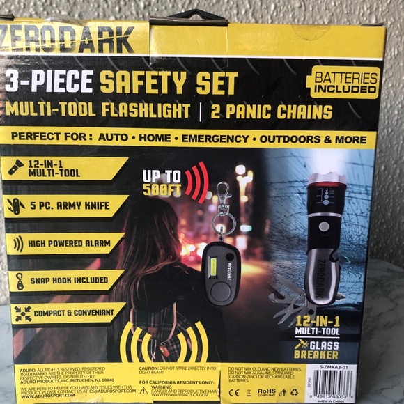 ZERODARK 5pc Tactical Stainless Steel Multi Tool Flashlight w/ 2 panic keychain - Picture 2 of 7